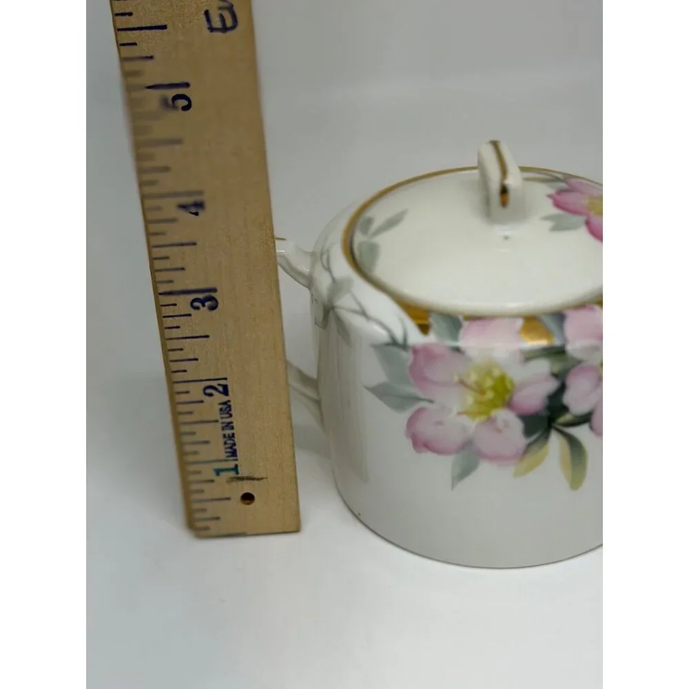 VTG Noritake‎ Azalea Nippon Sugar Hand-Painted Pink Floral Sugar Bowl w Lid 4.5